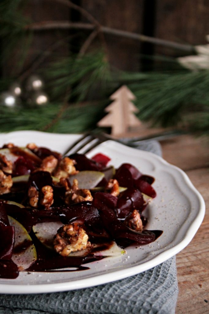 Beetroot Carpaccio with Pear and Caramelized Walnuts