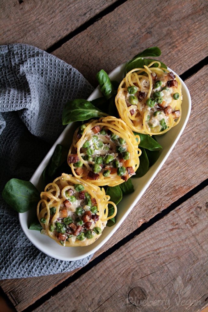 Leckere Spaghetti-Nester à la Carbonara