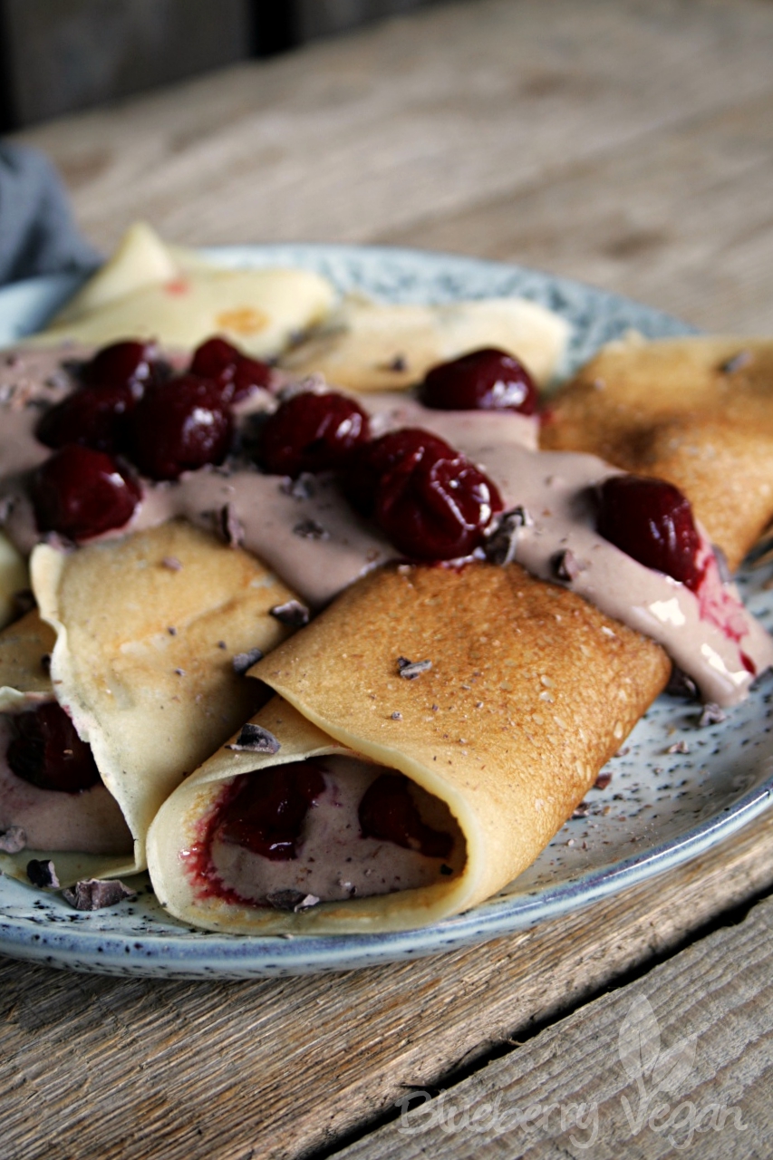 Tasty Filled Crêpes with Chocolate Curd and Cherries