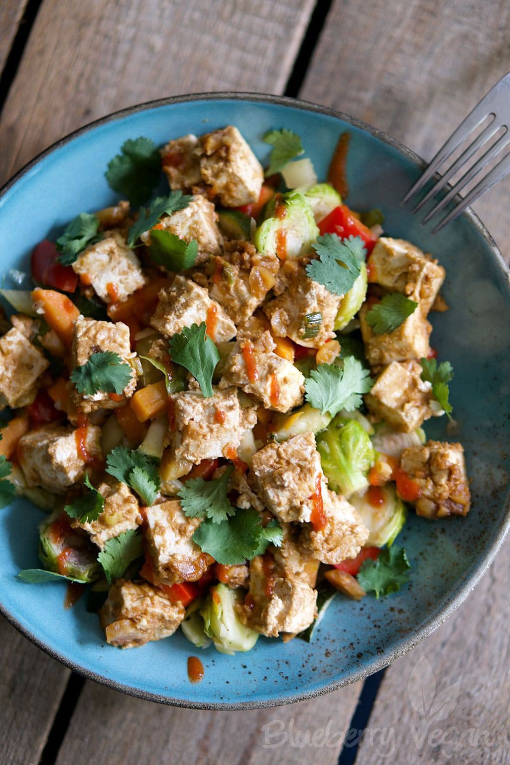 Bunte Gemüse-Bowl mit Erdnuss-Tofu