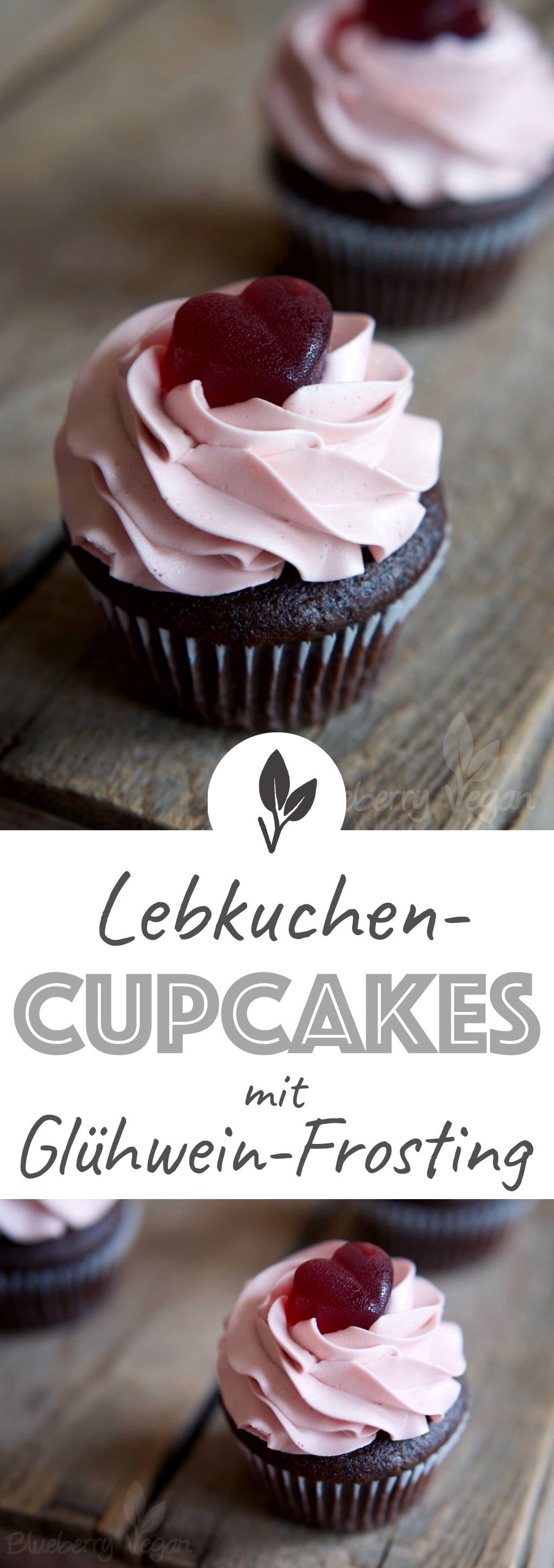 Gefüllte Lebkuchen-Cupcakes mit Glühwein-Frosting | Blueberry Vegan