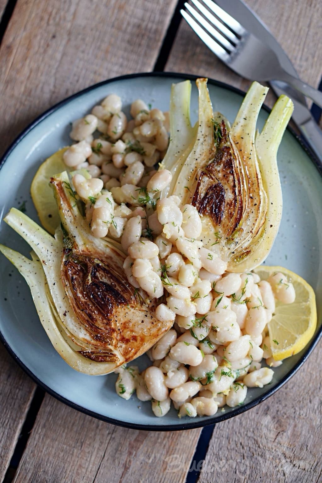 Gebratener Fenchel mit Zitronen-Knoblauch-Bohnen | Blueberry Vegan