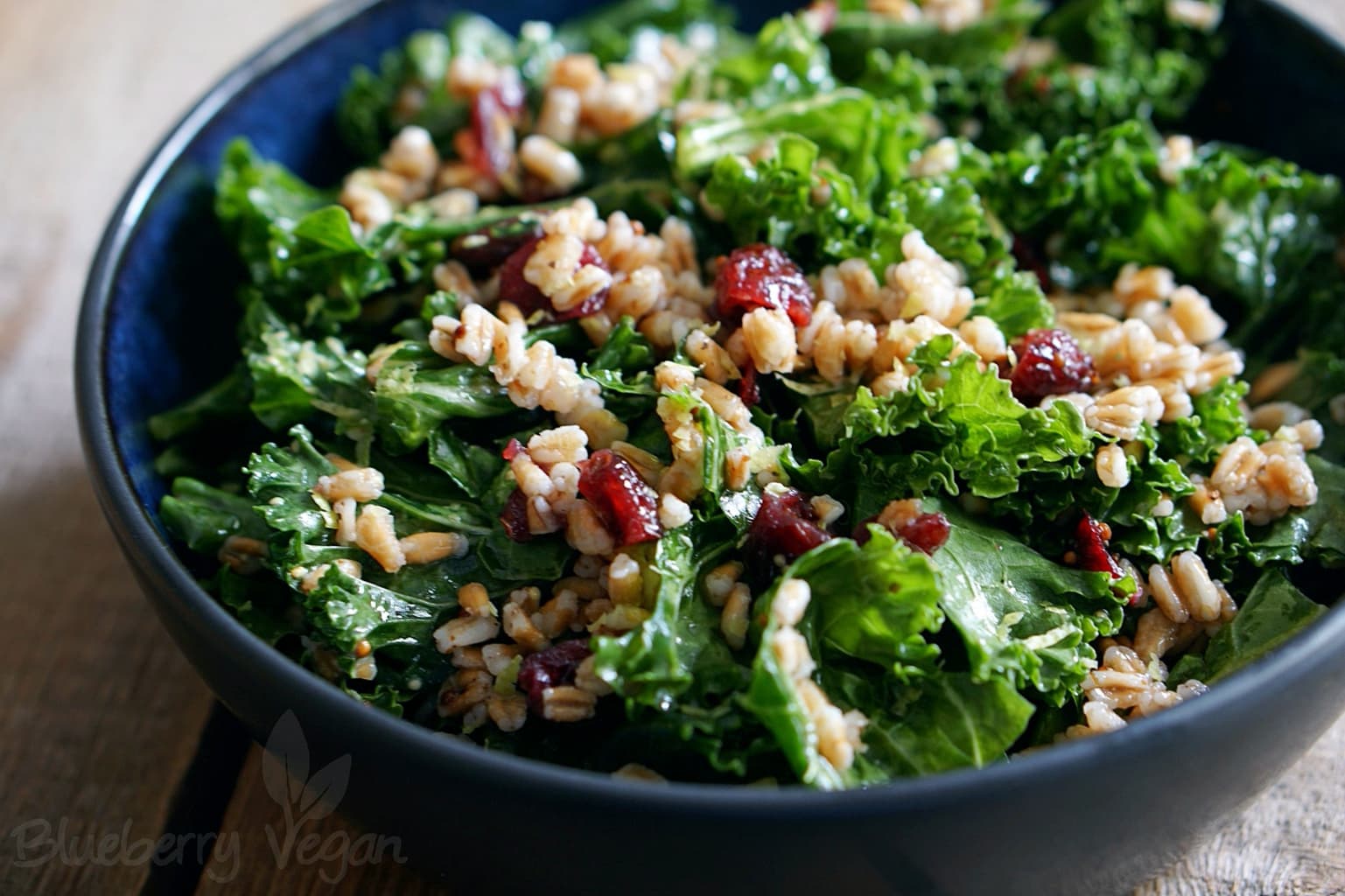 Warmer Grünkohlsalat mit Getreide und Cranberries - Blueberry Vegan